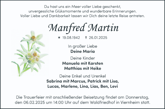 Traueranzeige von Manfred Martin von Mannheimer Morgen