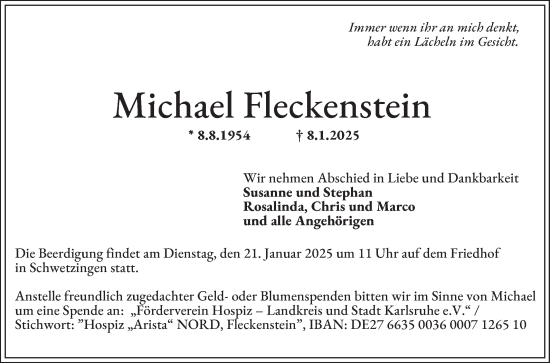 Traueranzeige von Michael Fleckenstein von Schwetzinger Zeitung