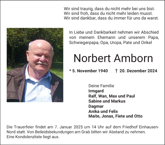 Traueranzeige von Norbert Amborn von Bergsträßer Anzeiger