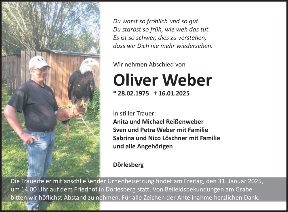  Traueranzeige für Oliver Weber vom 25.01.2025 aus Fränkische Nachrichten