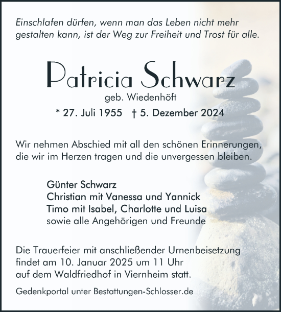 Traueranzeige von Patricia Schwarz von Mannheimer Morgen