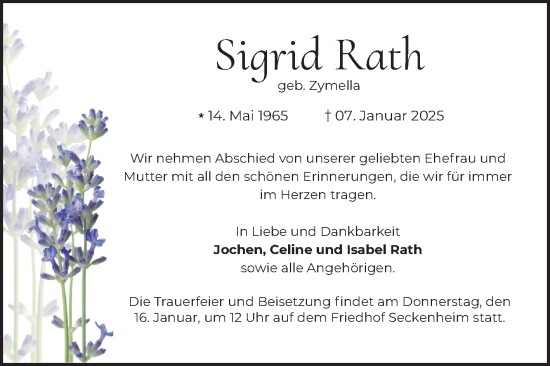 Traueranzeige von Sigrid Rath von Mannheimer Morgen