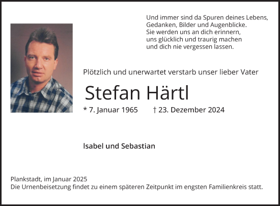 Traueranzeige von Stefan Härtl von Schwetzinger Zeitung