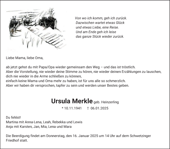 Traueranzeige von Ursula Merkle von Schwetzinger Zeitung