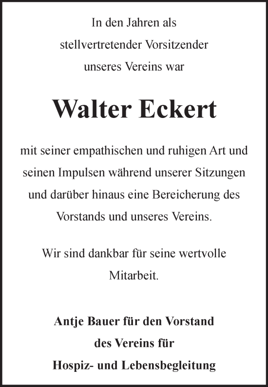 Traueranzeige von Walter Eckert von Fränkische Nachrichten