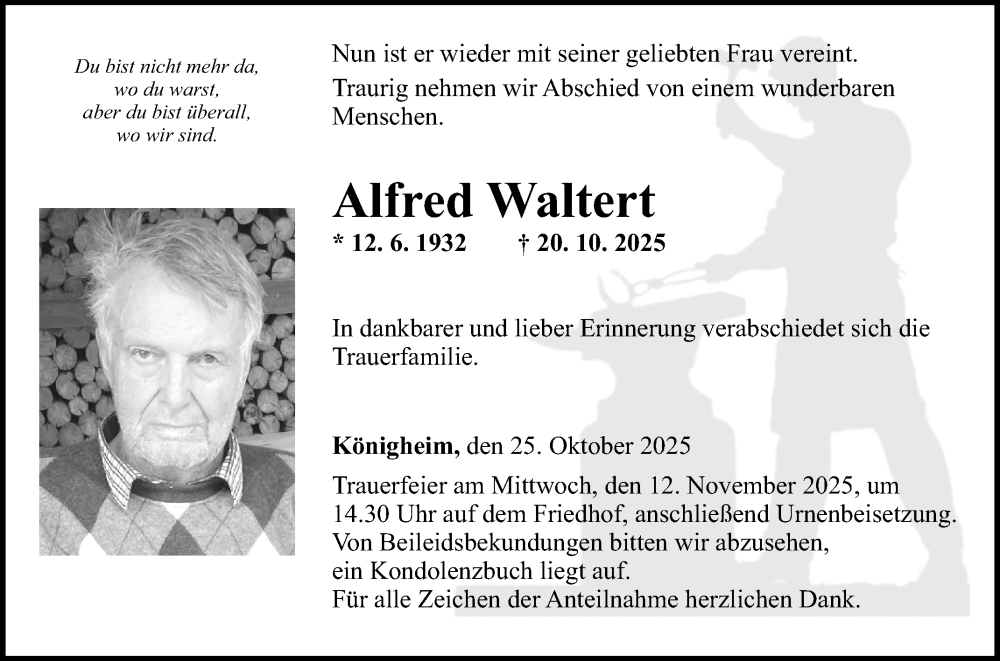  Traueranzeige für Alfred Waltert vom 25.10.2025 aus Fränkische Nachrichten