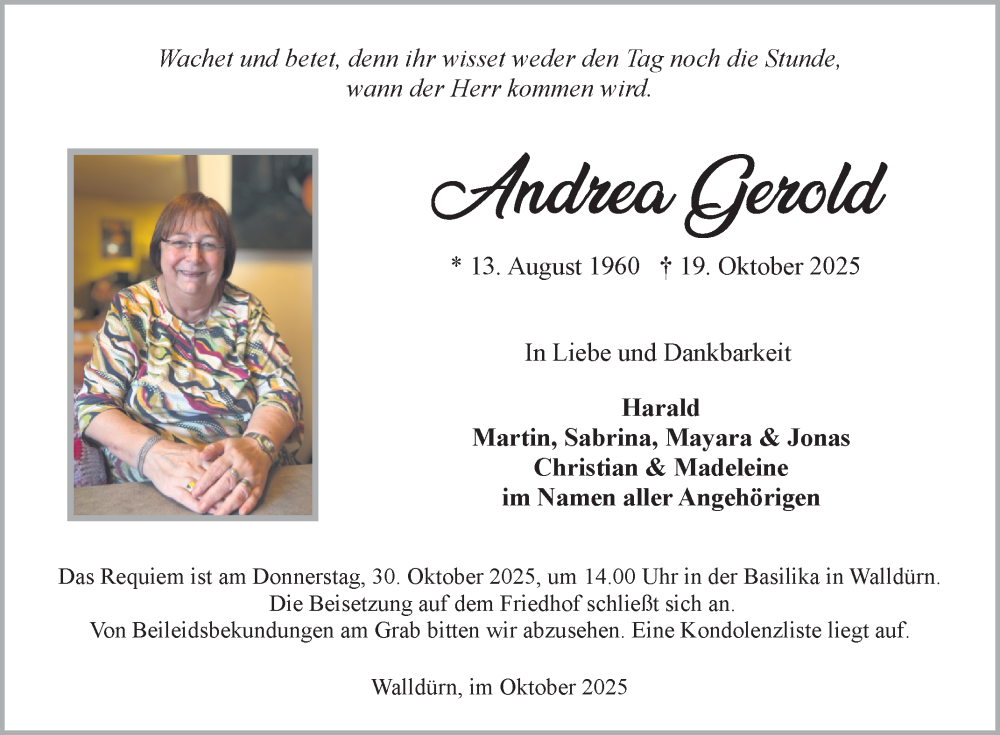  Traueranzeige für Andrea Gerold vom 28.10.2025 aus Fränkische Nachrichten