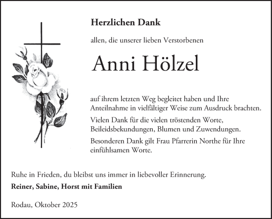 Traueranzeige von Anni Hölzel von Bergsträßer Anzeiger