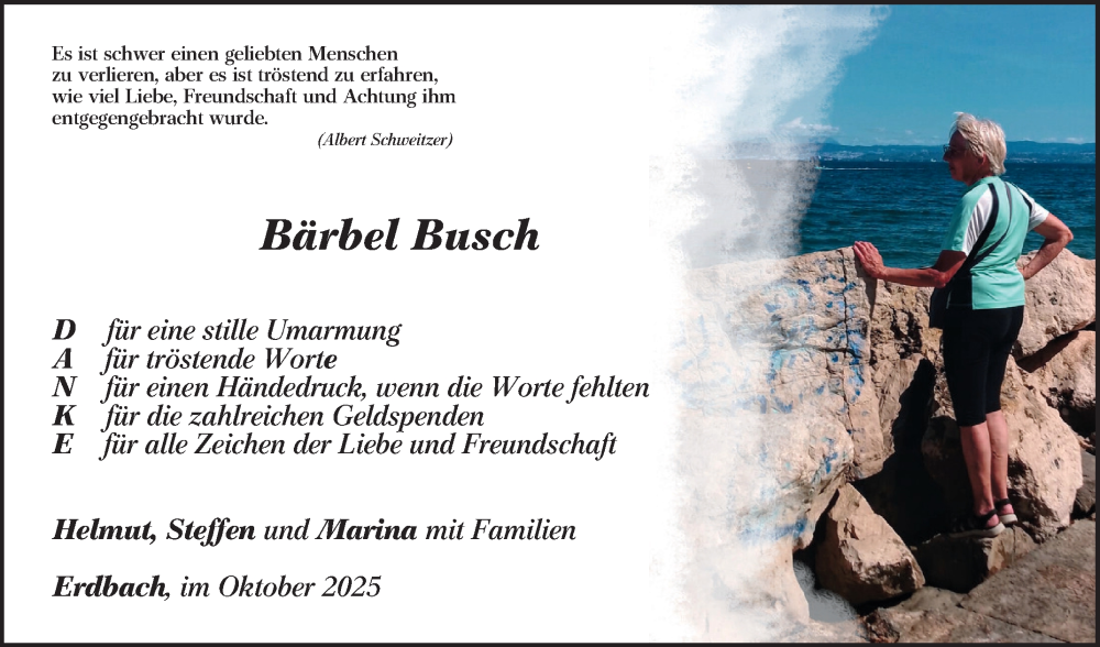  Traueranzeige für Bärbel Busch vom 31.10.2025 aus Fränkische Nachrichten