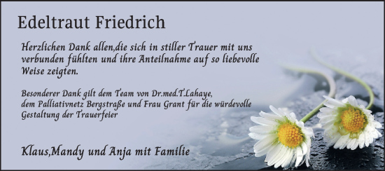 Traueranzeige von Edeltraut Friedrich von Bergsträßer Anzeiger