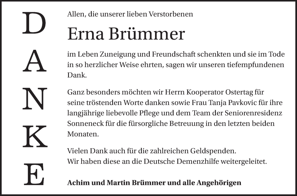  Traueranzeige für Erna Brümmer vom 11.10.2025 aus Fränkische Nachrichten