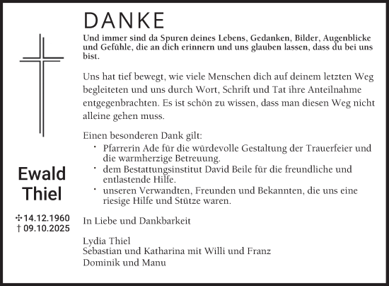 Traueranzeige von Ewald Thiel von Fränkische Nachrichten