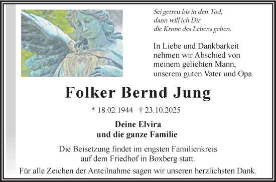 Traueranzeige von Folker Bernd Jung von Fränkische Nachrichten