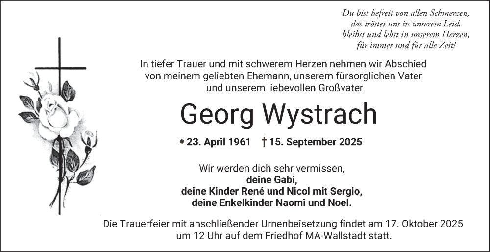  Traueranzeige für Georg Wystrach vom 11.10.2025 aus Mannheimer Morgen