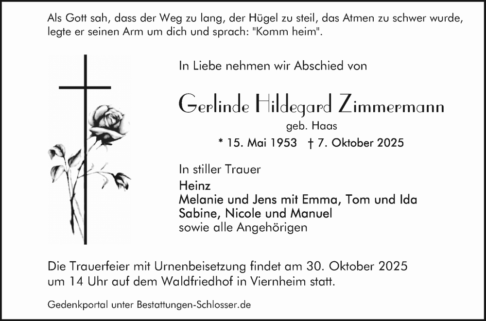  Traueranzeige für Gerlinde Hildegard Zimmermann vom 25.10.2025 aus Mannheimer Morgen