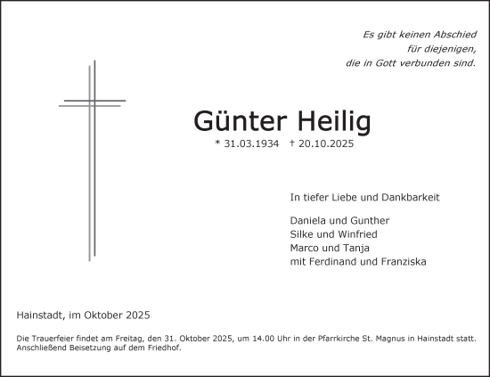 Traueranzeige von Günter Heilig von Fränkische Nachrichten