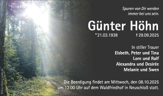 Traueranzeige von Günter Höhn von Mannheimer Morgen