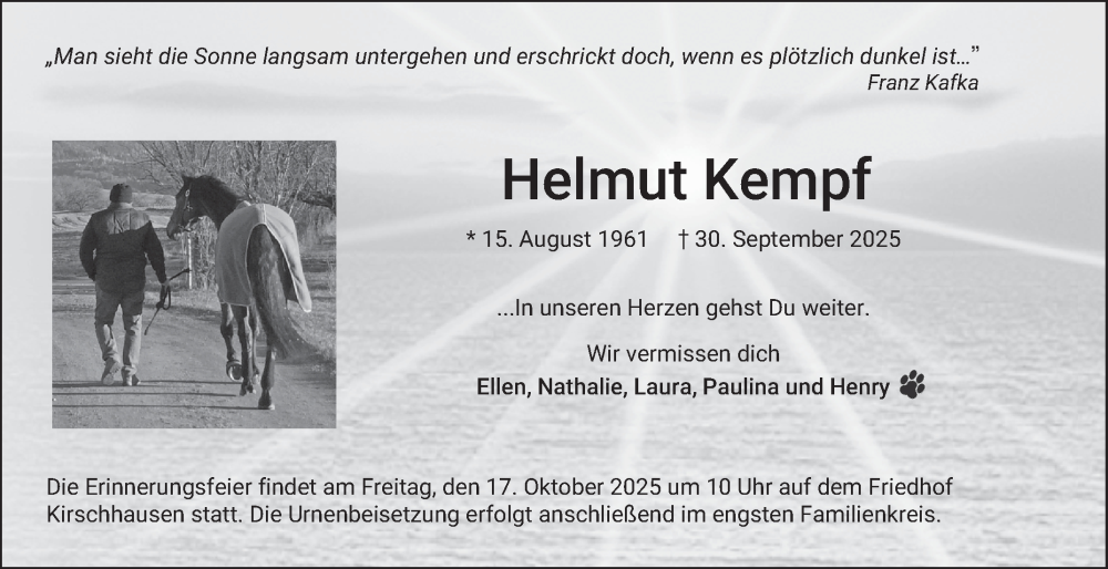  Traueranzeige für Helmut Kempf vom 11.10.2025 aus Mannheimer Morgen
