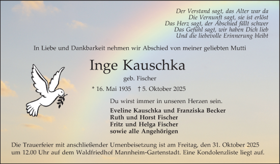Traueranzeige von Inge Kauschka von Mannheimer Morgen