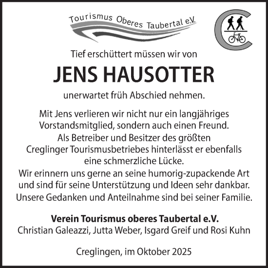 Traueranzeige von Jens Hausotter von Fränkische Nachrichten