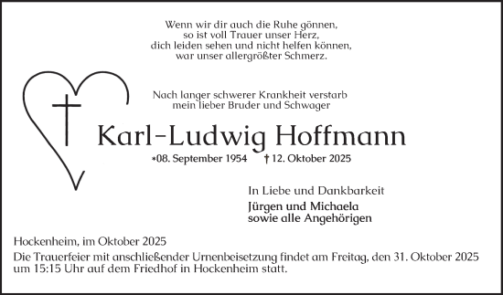 Traueranzeige von Karl-Ludwig Hoffmann von Schwetzinger Zeitung