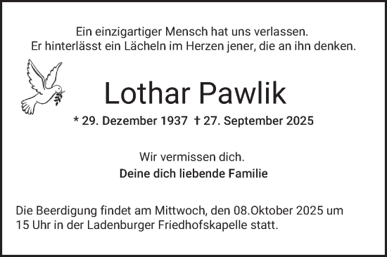 Traueranzeige von Lothar Pawlik von Mannheimer Morgen