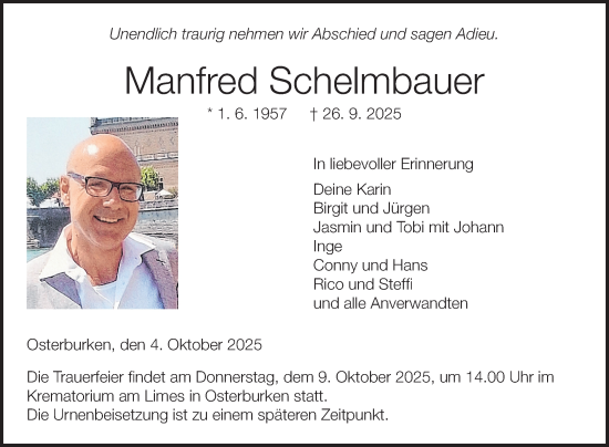 Traueranzeige von Manfred Schelmbauer von Fränkische Nachrichten