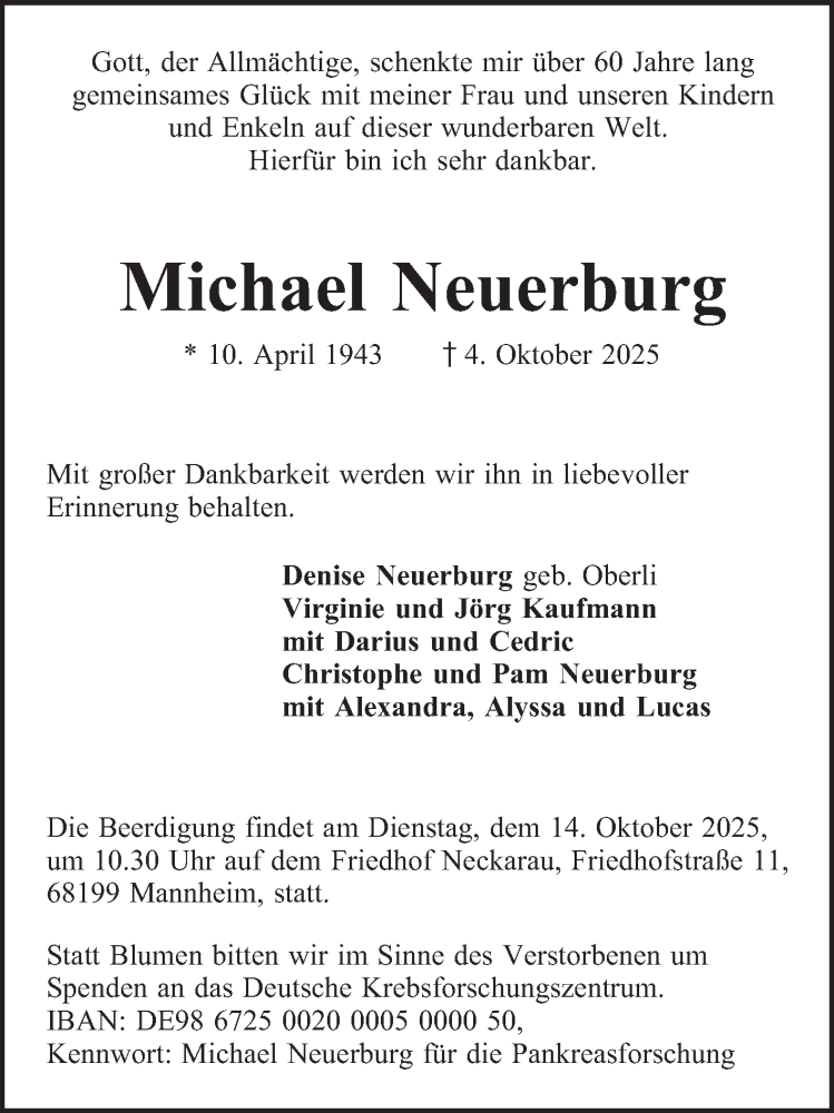  Traueranzeige für Michael Neuerburg vom 11.10.2025 aus Mannheimer Morgen