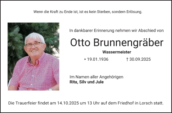 Traueranzeige von Otto Brunnengräber von Bergsträßer Anzeiger
