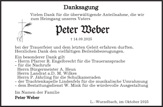 Traueranzeige von Peter Weber von Bergsträßer Anzeiger