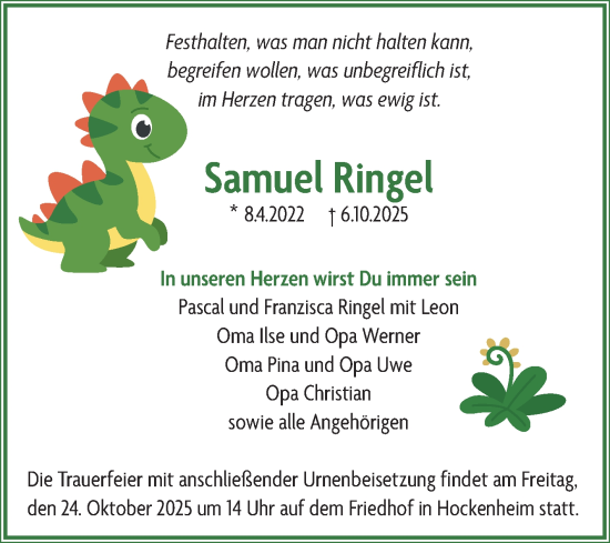 Traueranzeige von Samuel Ringel von Schwetzinger Zeitung
