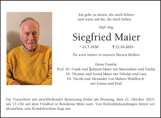 Traueranzeige von Siegfried Maier von Bergsträßer Anzeiger