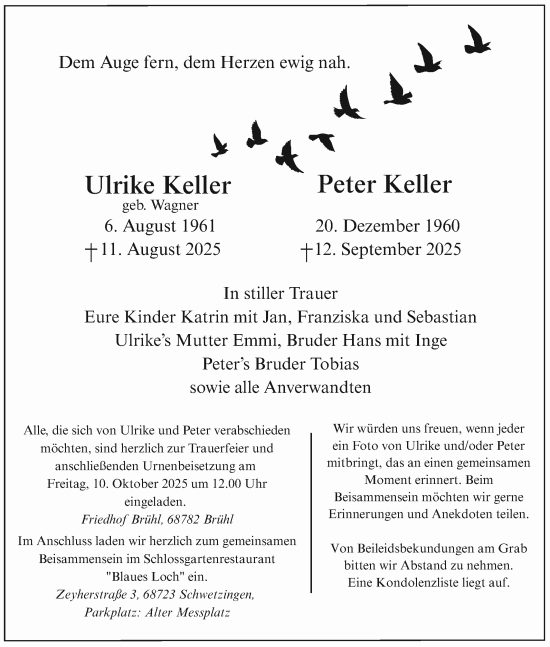 Traueranzeige von Ulrike Keller von Schwetzinger Zeitung