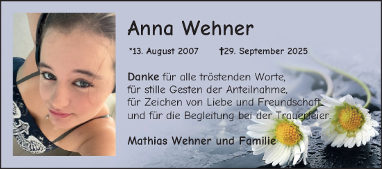 Traueranzeige von Anna Wehner von Schwetzinger Zeitung