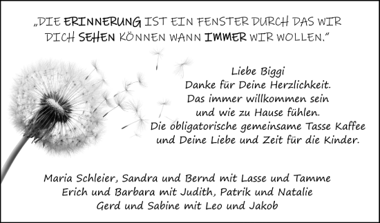 Traueranzeige von Biggi Schleier von Fränkische Nachrichten