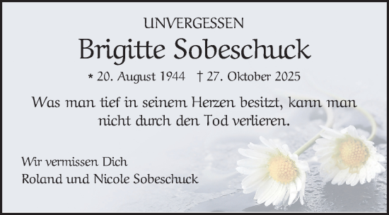 Traueranzeige von Brigitte Sobeschuck von Schwetzinger Zeitung