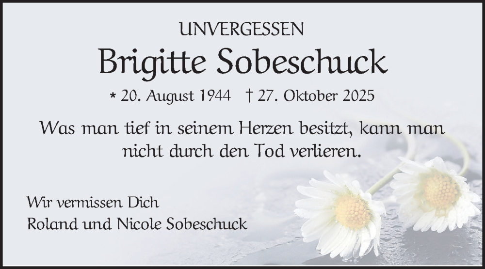  Traueranzeige für Brigitte Sobeschuck vom 08.11.2025 aus Schwetzinger Zeitung
