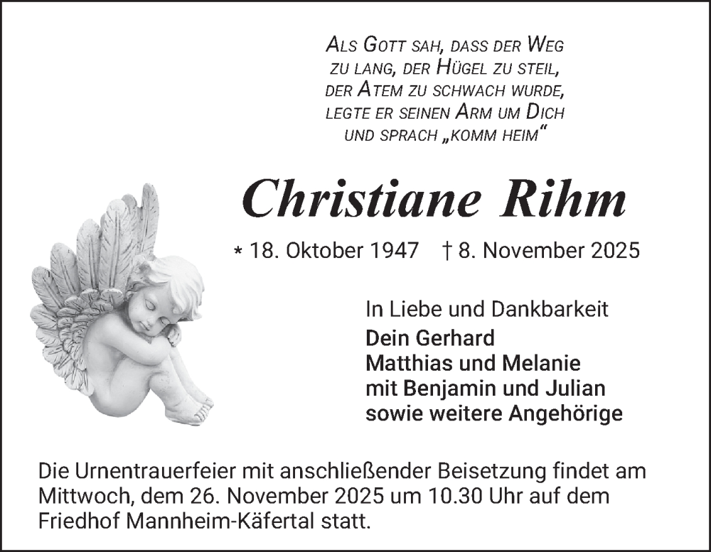  Traueranzeige für Christiane Rihm vom 22.11.2025 aus Mannheimer Morgen