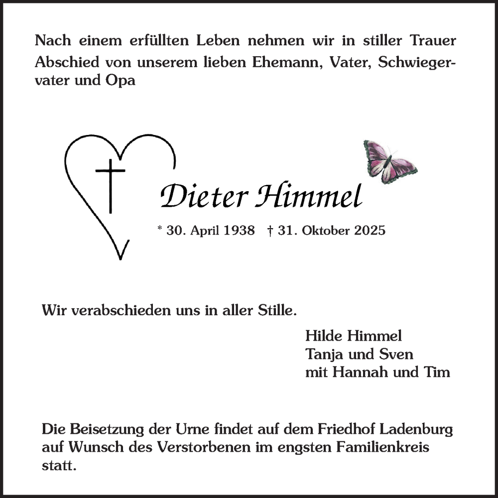  Traueranzeige für Dieter Himmel vom 08.11.2025 aus Mannheimer Morgen