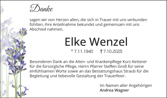 Traueranzeige von Elke Wenzel von Schwetzinger Zeitung