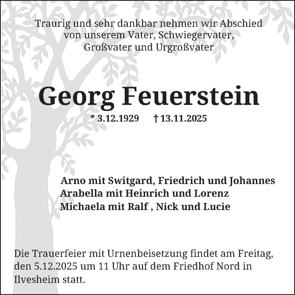  Traueranzeige für Georg Feuerstein vom 29.11.2025 aus Mannheimer Morgen