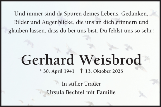 Traueranzeige von Gerhard Weisbrod von Schwetzinger Zeitung