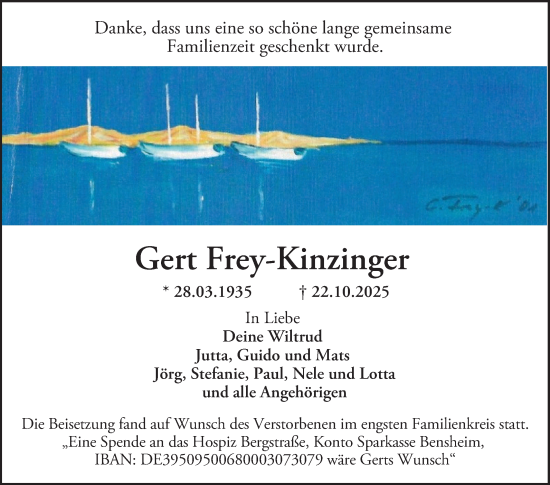 Traueranzeige von Gert Frey-Kinzinger von Bergsträßer Anzeiger