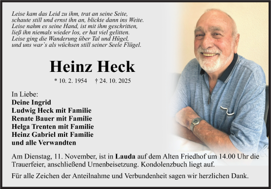 Traueranzeige von Heinz Heck von Fränkische Nachrichten
