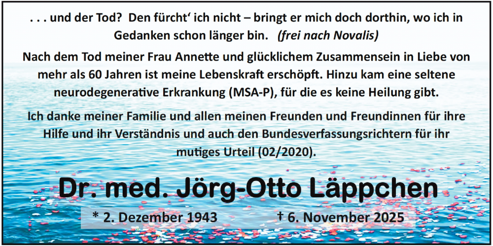  Traueranzeige für Jörg-Otto Läppchen vom 22.11.2025 aus Schwetzinger Zeitung