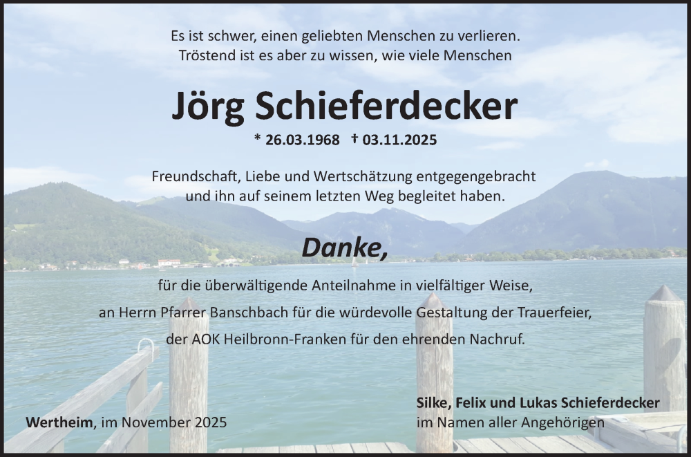  Traueranzeige für Jörg Schieferdecker vom 29.11.2025 aus Fränkische Nachrichten