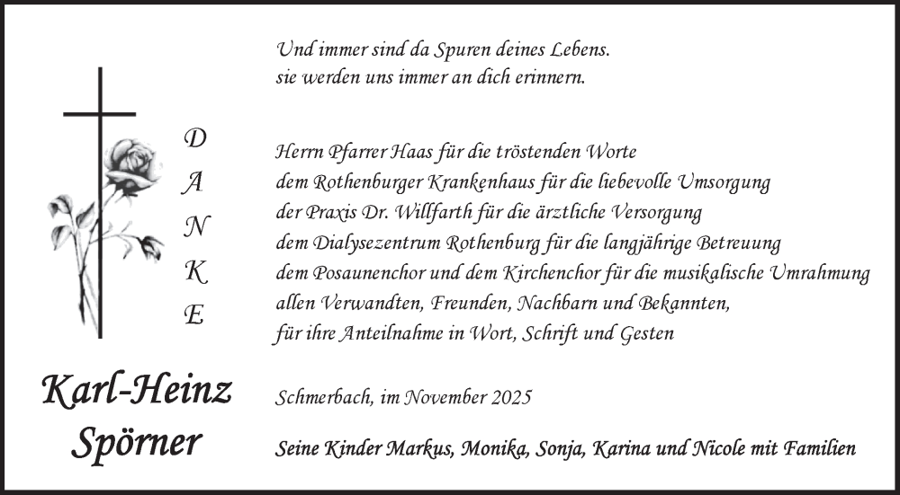  Traueranzeige für Karl-Heinz Spörner vom 26.11.2025 aus Fränkische Nachrichten