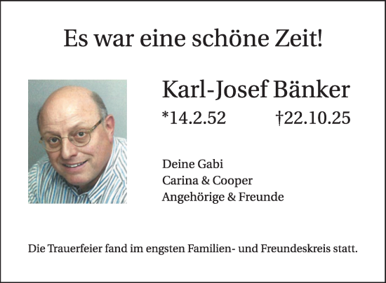 Traueranzeige von Karl-Josef Bänker von Bergsträßer Anzeiger