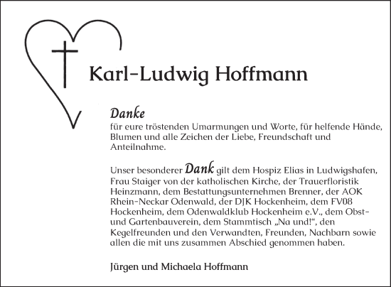 Traueranzeige von Karl-Ludwig Hoffmann von Schwetzinger Zeitung