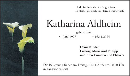 Traueranzeige von Katharina Ahlheim von Bergsträßer Anzeiger